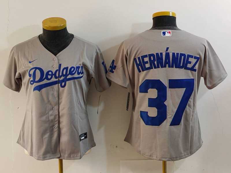 Womens Los Angeles Dodgers #37 Teoscar Hernandez Grey Cool Base Stitched Jersey